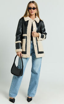 Ruth Jacket - Faux Shearling Aviator Jacket in Black